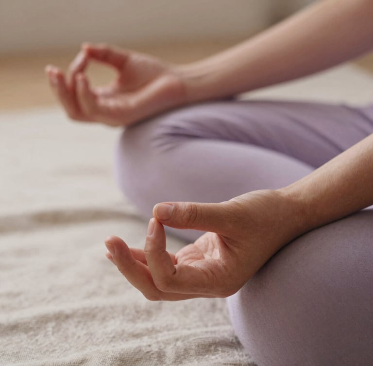 Hands in a meditation mudra during a Naada Ananda sound healing session